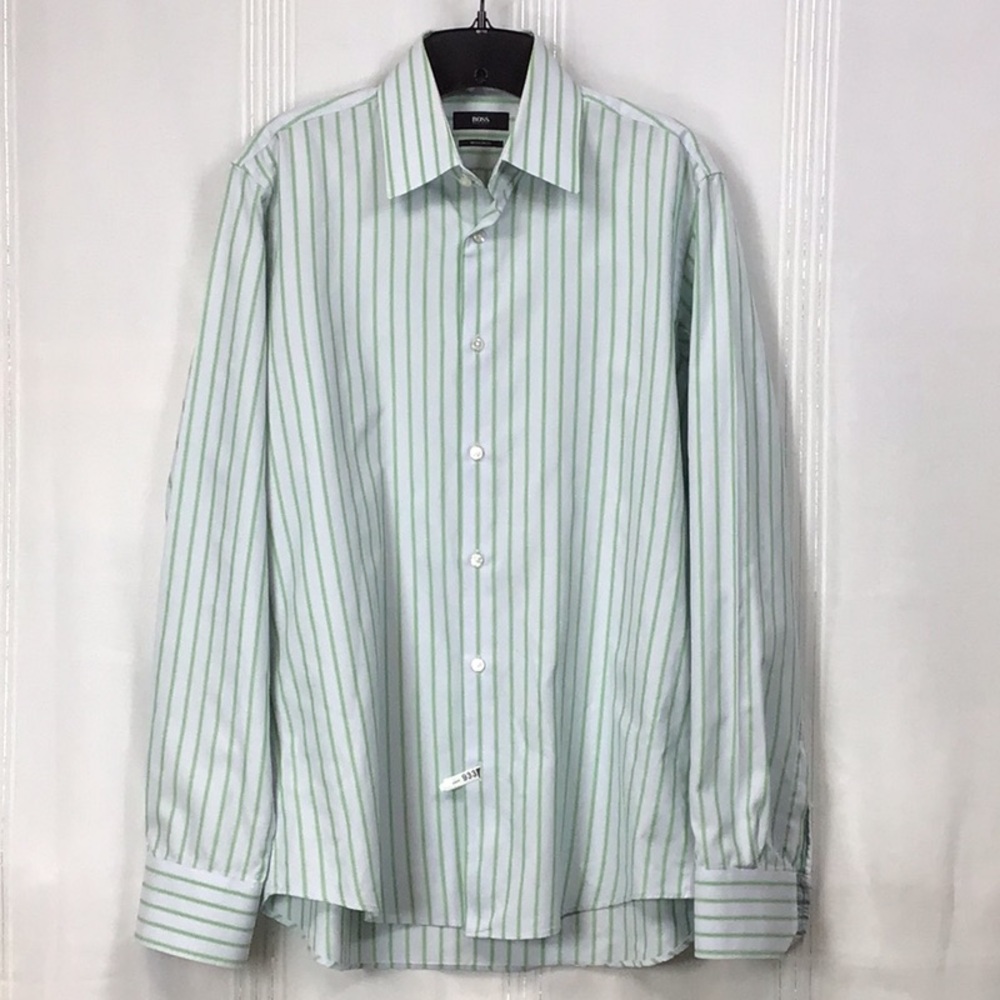 BOSS Hugo Boss Regular Fit Cotton Pinstripe Long Sleeve Dress Shirt Sz.15.5 - Picture 9 of 9